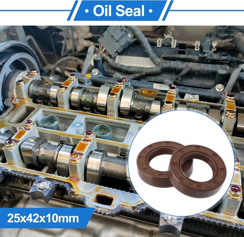 VekAuto Universal Oil Seal TC Double Lip W Steel Spring Seal Ring Rotary Shaft Seal 25x42x10mm High Pressure FKM Rubber Brown 2 Pcs - Image 2